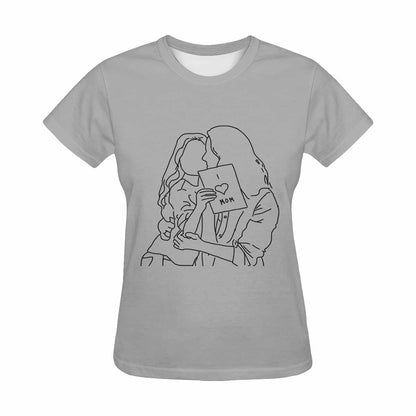 Custom Portrait Outline Shirt, Line Art Photo Shirt For Female, Custom Women's All Over Print T-shirt, Photo Outline Outfit For Mother and Daughter