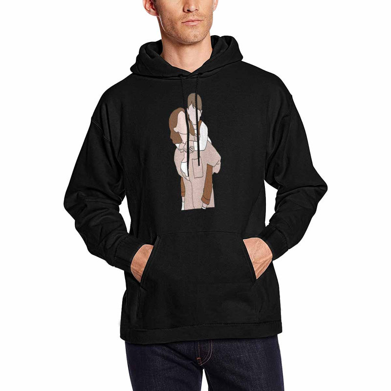 Custom Portrait Outline Shirt, Line Art Photo Shirt For Male, Custom Men's All Over Print Hoodie, Photo Outline Outfit For Father Black
