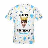 Custom Face&Name Happy Birthday Crown Tee Put Your Photo on Shirt Unique Design Men's All Over Print T-shirt
