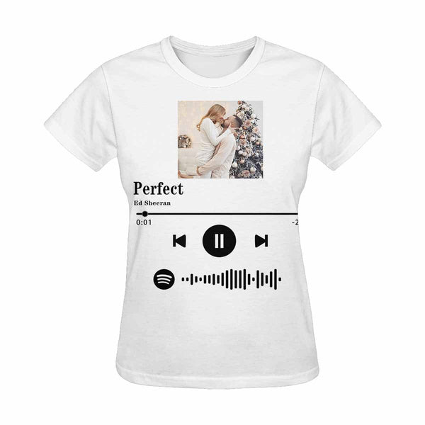 Custom Photo Perfect White Scannable Spotify Code T-shirt Personalized Women's All Over Print T-shirt