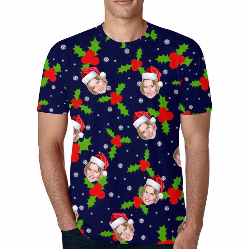 Custom Face Christmas Put Your Photo on Shirt Unique Design Men's All Over Print T-shirt