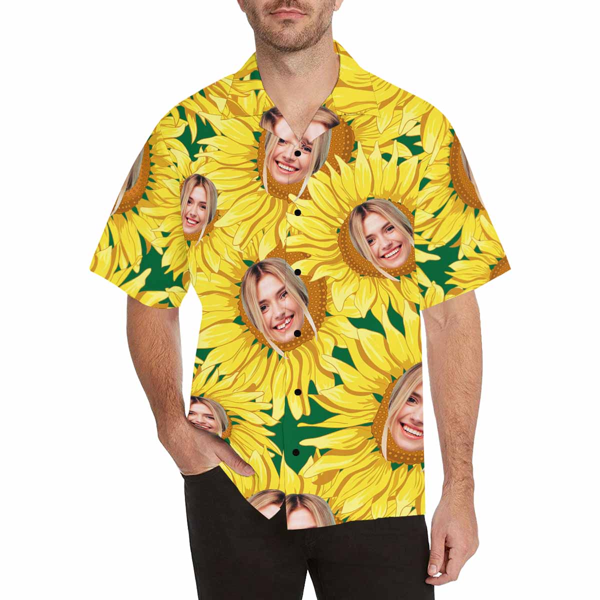 Custom Face Sunflower Men's All Over Print Hawaiian Shirt, Personalized Aloha Shirt With Photo Summer Beach Party As Gift for Vacation