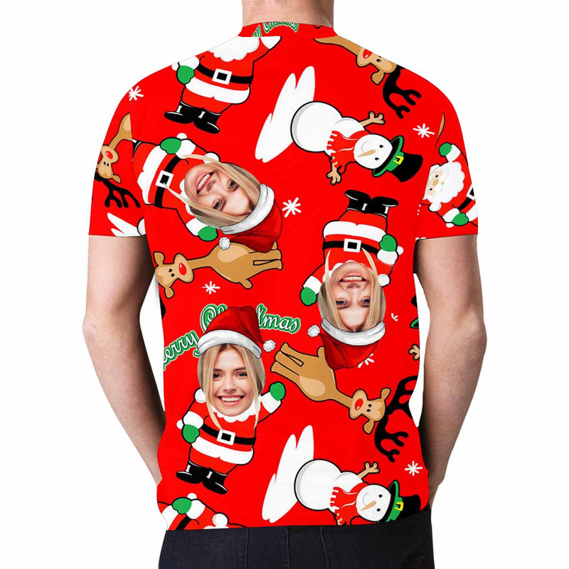 Custom Face Christmas Snowman Put Your Photo on Shirt Unique Design Men's All Over Print T-shirt