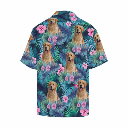 Custom Pet's Face Leaves Men's All Over Print Hawaiian Shirt, Personalized Aloha Shirt With Photo Summer Beach Party As Gift for Vacation