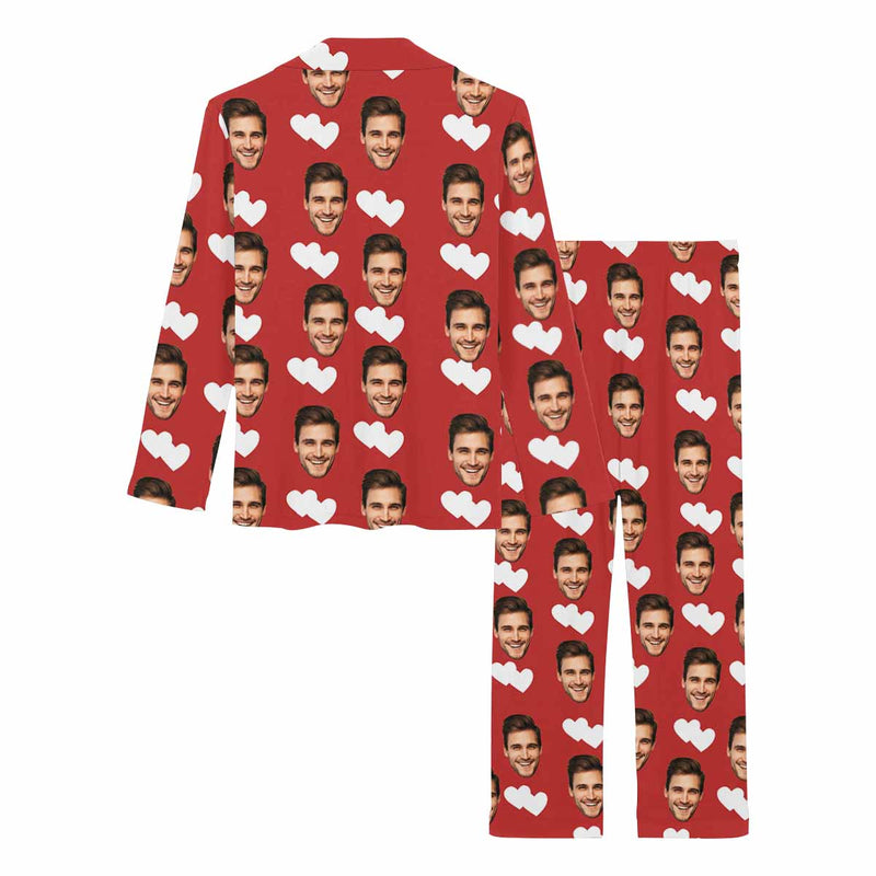 Custom Face Red Love Heart Women's Long Pajama Set