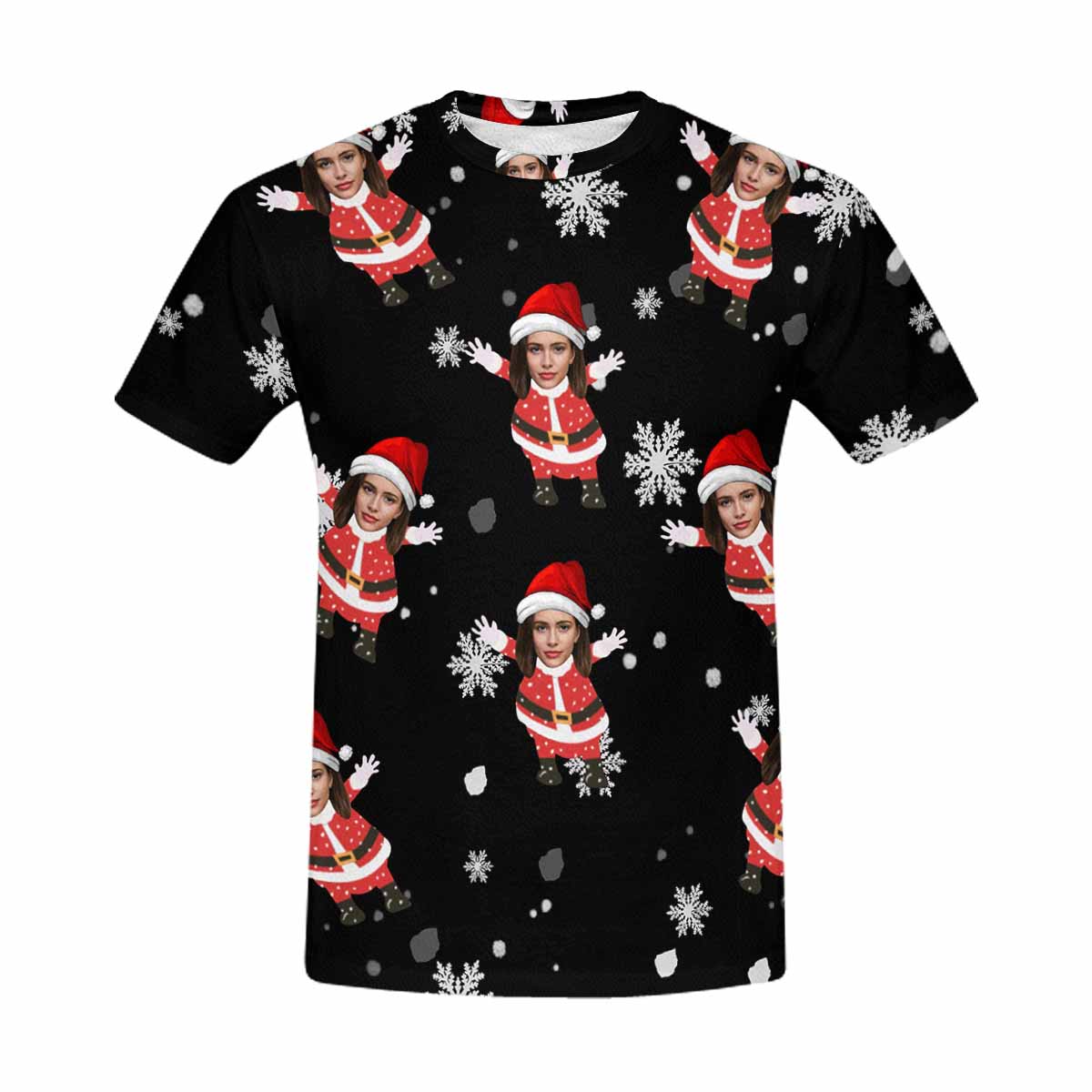 Custom Face White Snowflake Santa Christmas Tee Put Your Photo on Shirt Unique Design Men's All Over Print T-shirt