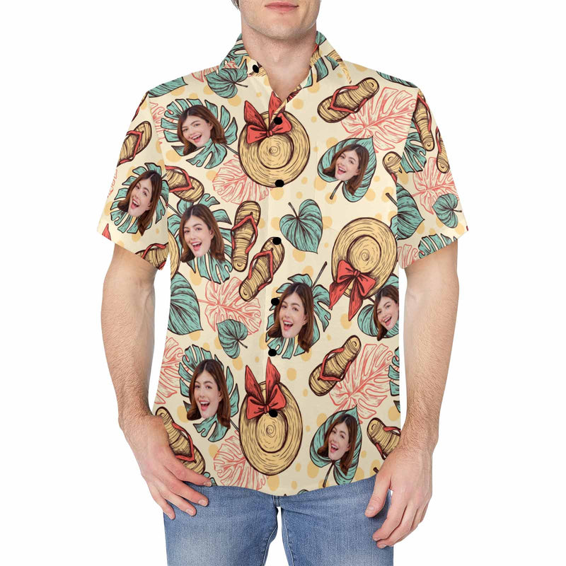 Custom Face Beach Vibe Print Men's Crinkle Thin Hawaiian Shirt