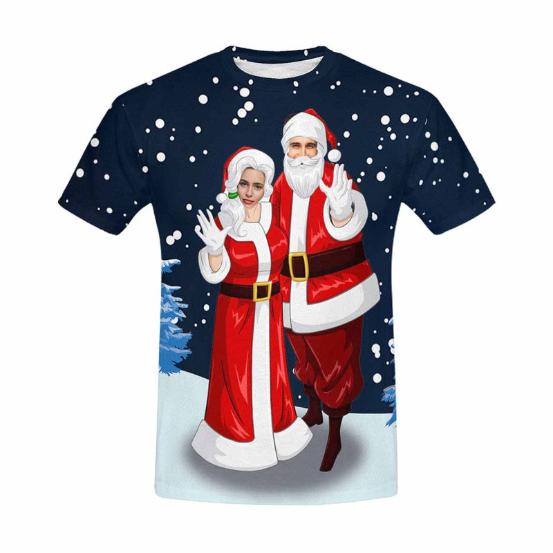 Custom Face Snow Santa Claus Christmas Tee Put Your Photo on Shirt Unique Design Men's All Over Print T-shirt