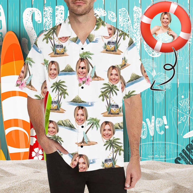 Custom Face Beach Men's All Over Print Hawaiian Shirt，Personalized Aloha Shirt With Photo Summer Beach Party As Gift for Vacation