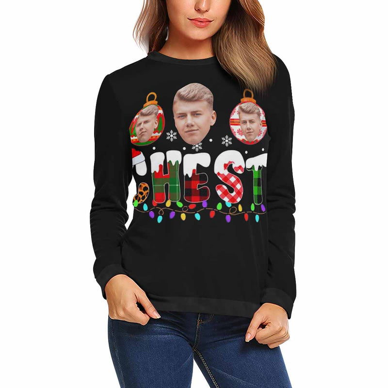 Custom Face Chest Women's All Over Print Crewneck Sweatshirt, Personalized Sweater With Photo