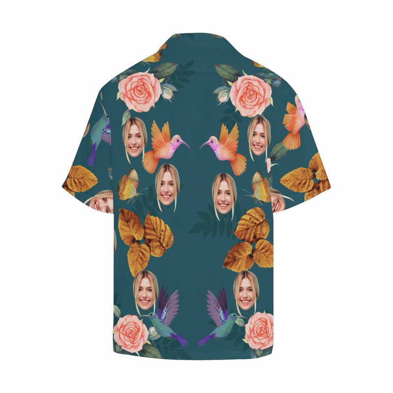 Custom Face Hummingbird Men's All Over Print Hawaiian Shirt, Personalized Aloha Shirt With Photo Summer Beach Party As Gift for Vacation