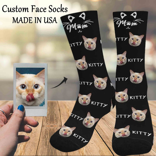 Custom Socks Face Socks & Name with Cat Faces Personalized Socks Face Socks for Grandfather