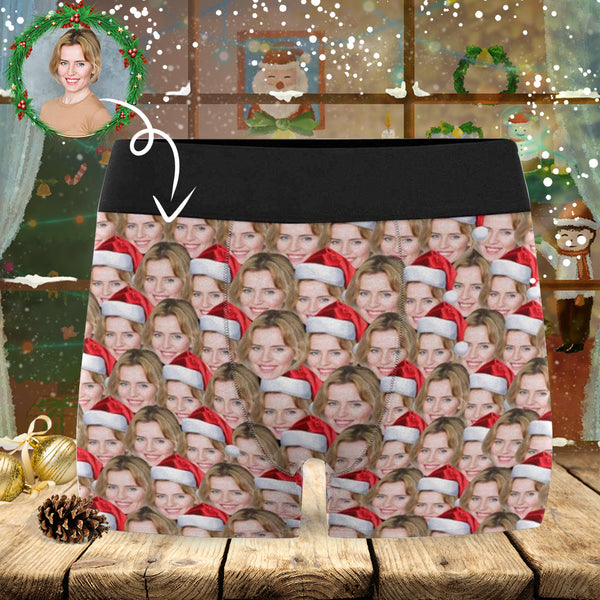 Custom Face Boxers Underwear Personalized Christmas Hat Mens' All Over Print Boxer Briefs