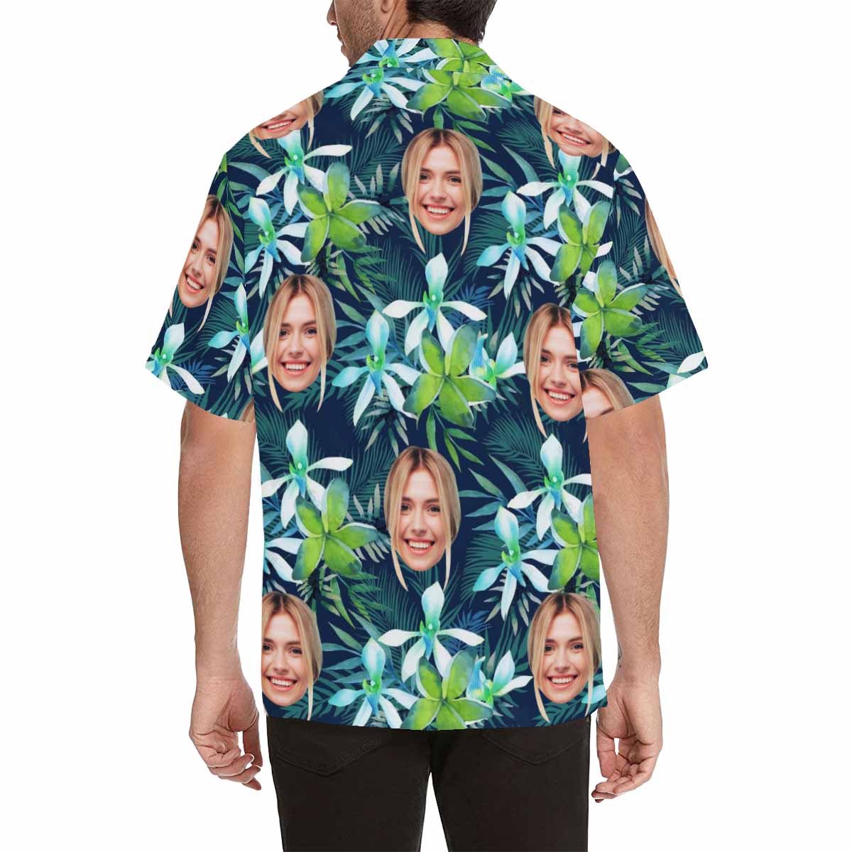 Custom Face Green Leaves Men's All Over Print Hawaiian Shirt, Personalized Aloha Shirt With Photo Summer Beach Party As Gift for Vacation