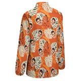 Custom Face Orange Background Leaves Vntage Casual Long Sleeve Hawaiian Shirts