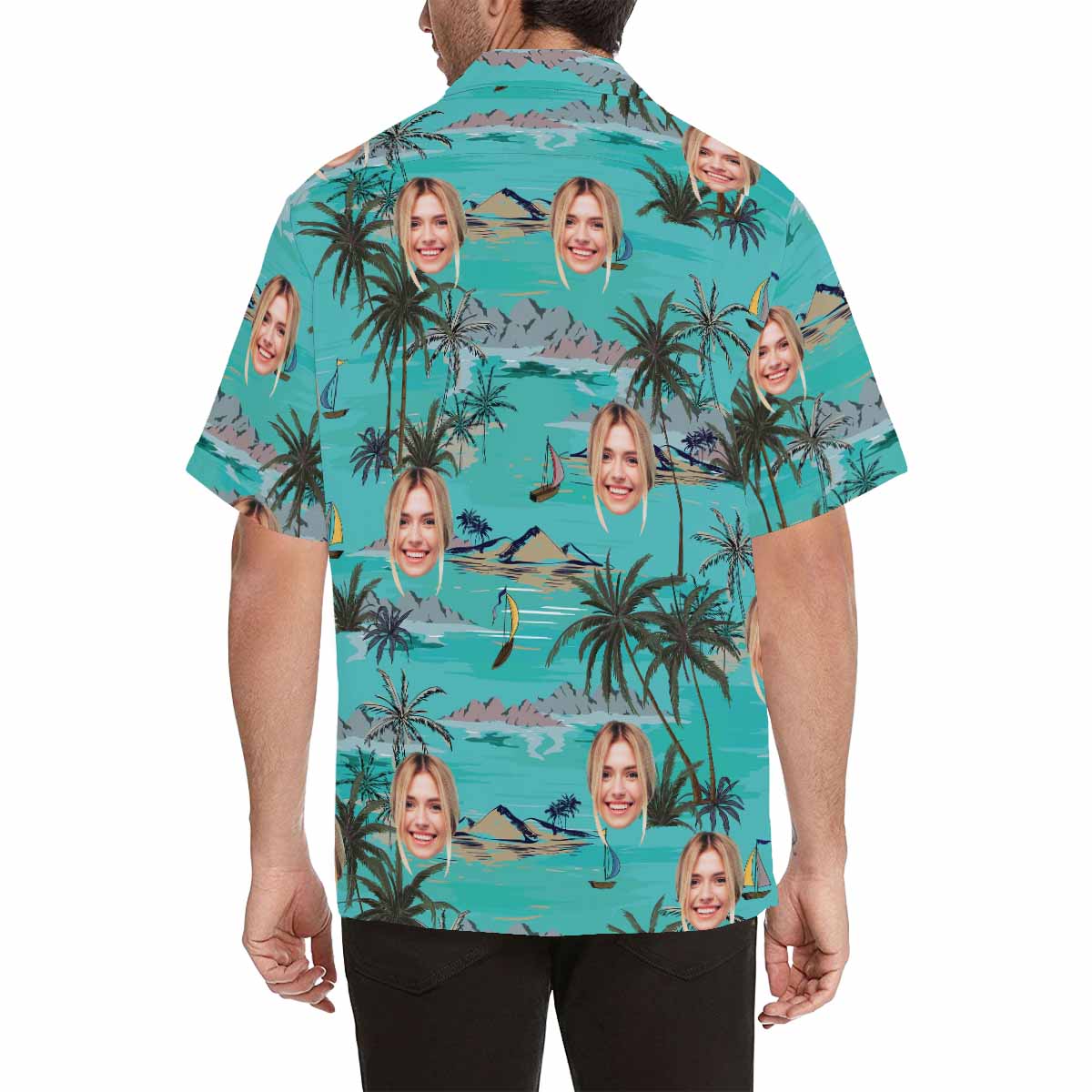 Custom Face Coconut Tree Green Men's All Over Print Hawaiian Shirt, Personalized Aloha Shirt With Photo Summer Beach Party As Gift for Vacation