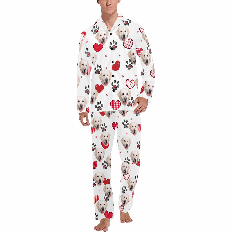 Custom Face Pajamas Heart&Pet's Footprint Sleepwear Personalized Men's Long Pajama Set