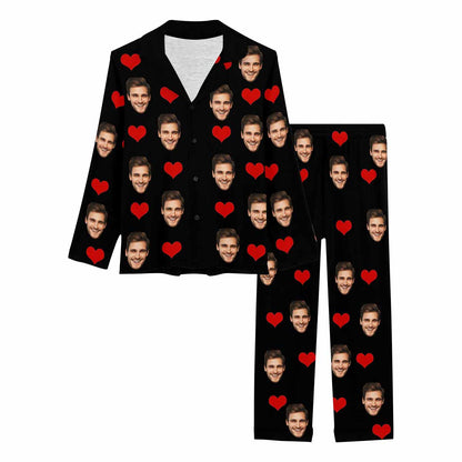 Custom Face Red Heart Women's Long Pajama Set