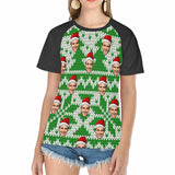 Custom Face Christmas Green Tree Women's All Over Print T-shirt