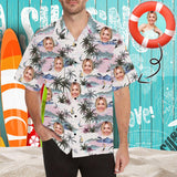 Custom Face Coconut Tree Pink Men's All Over Print Hawaiian Shirt, Personalized Aloha Shirt With Photo Summer Beach Party As Gift for Vacation