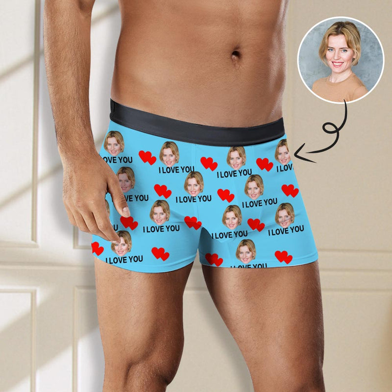 Custom Face Boxers Underwear Personalized I Love You Blue Mens' All Over Print Boxer Briefs
