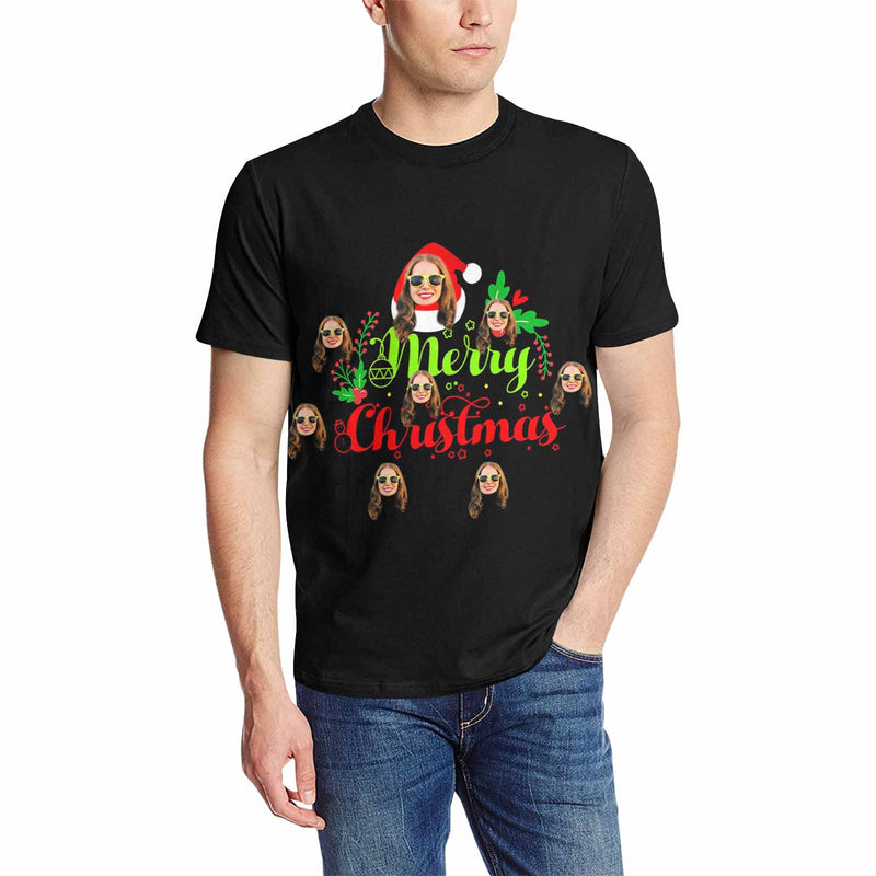 Custom Face Merry Christmas Tee Put Your Photo on Shirt Unique Design Men's All Over Print T-shirt