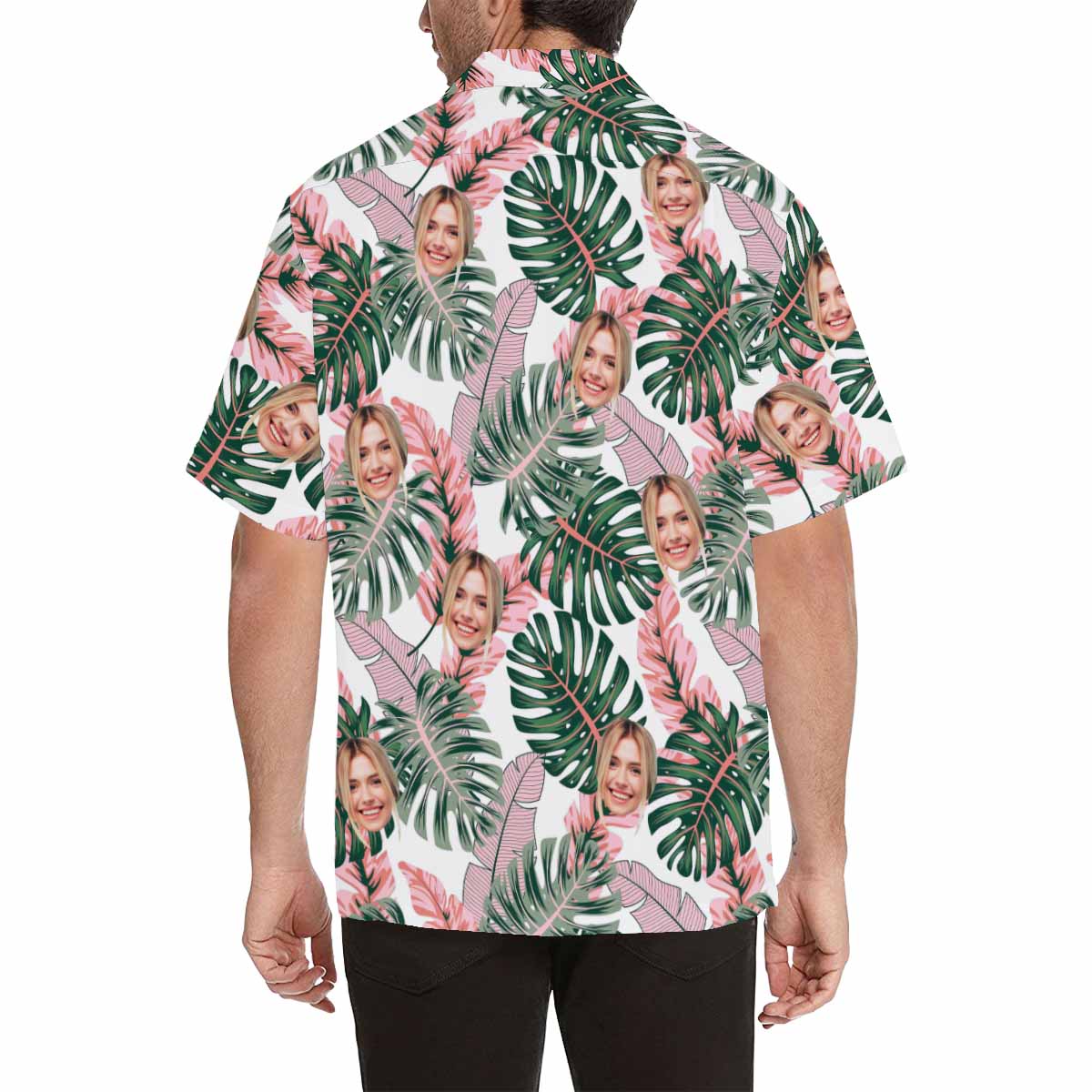 Custom Face Palm Leaves Men's All Over Print Hawaiian Shirt, Personalized Aloha Shirt With Photo Summer Beach Party As Gift for Vacation