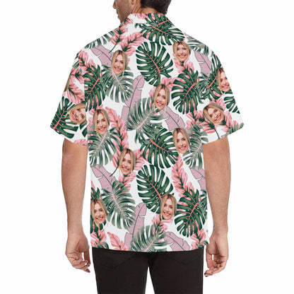 Custom Face Palm Leaves Men's All Over Print Hawaiian Shirt, Personalized Aloha Shirt With Photo Summer Beach Party As Gift for Vacation