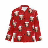 Pajama Shirt-Custom Face Pajamas Christmas Men's Sleepwear Personalized Photo Men's V-Neck Long Pajama Top