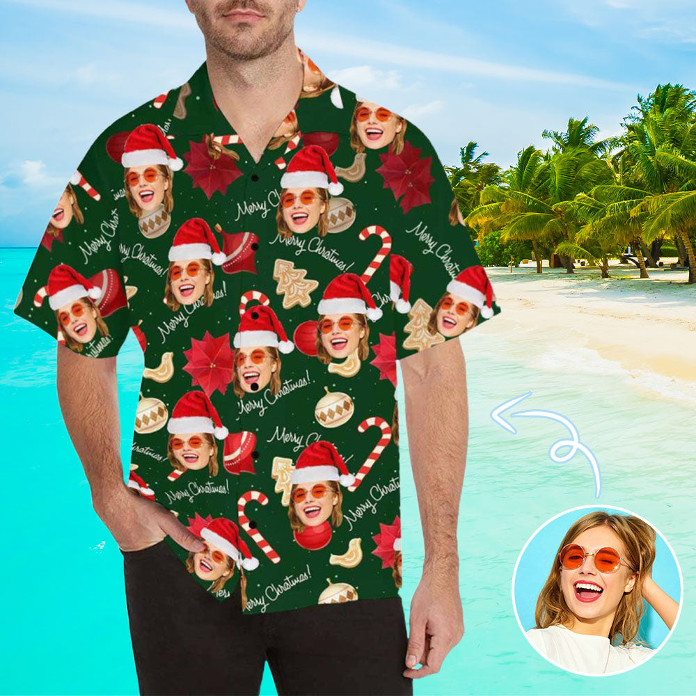 Custom Face Candy Cane Christmas Men's All Over Print Hawaiian Shirt