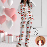 Custom Face Red Heart Women's Long Pajama Set