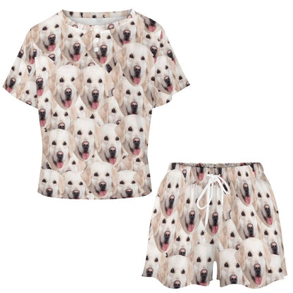 Custom Face Lovely Dog Print Pajama Set Women's Short Sleeve Top and Shorts Loungewear Athletic Tracksuits