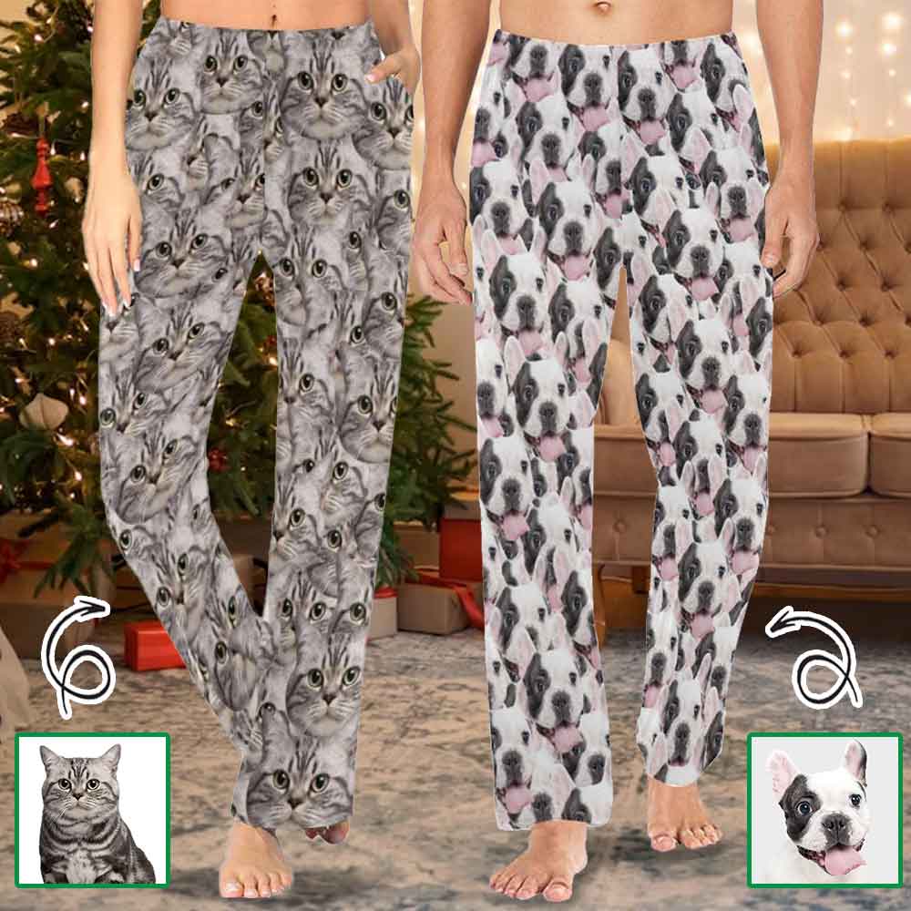 Personalized Long Pajama Pants for Men&Women Custom Seamless Pet Face Sleepwear Slumber Party