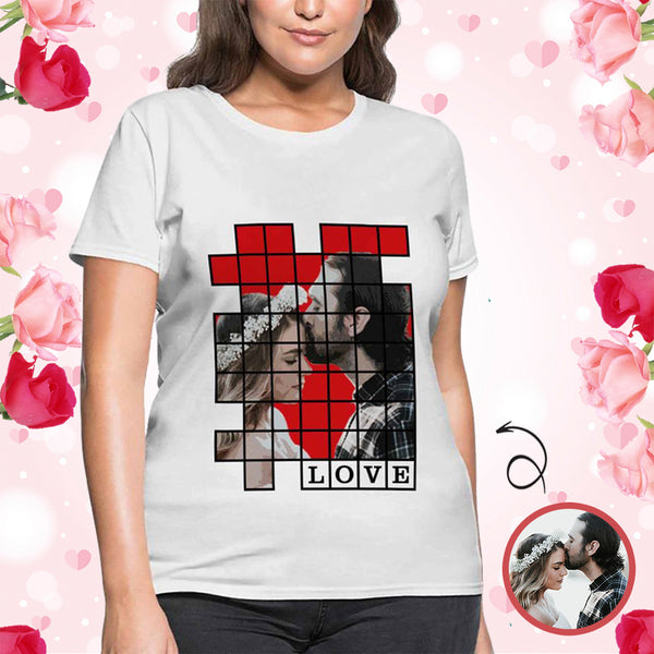 Custom Photo Couple Love Puzzle Women's All Over Print T-shirt