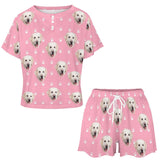 Custom Face Lovely Dog Pink Print Pajama Set Women's Short Sleeve Top and Shorts Loungewear Athletic Tracksuits