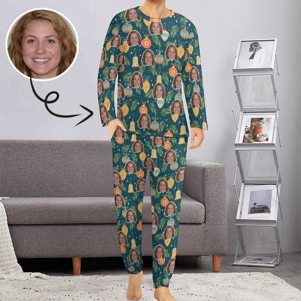 Custom Girlfriend's Face Decoration Nightwear Long Sleeve Pjs for Him Personalized Photo Men's Pajamas