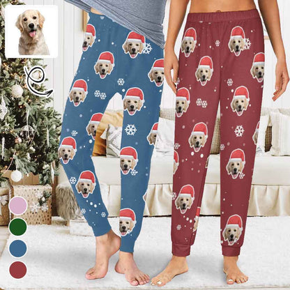 Custom Face Snowflake Christmas Hat Pajama Pants Personalized Long Sleep Pants  Slumber Party