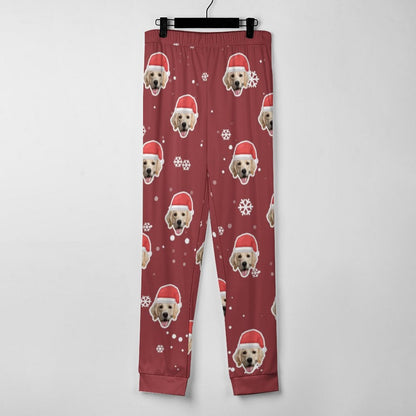 Custom Face Snowflake Christmas Hat Pajama Pants Personalized Long Sleep Pants  Slumber Party