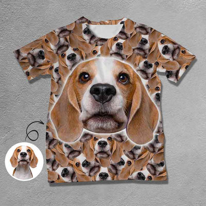 Custom Face Cute Puppy Seamless Tee Put Your Photo on Shirt Unique Design Men's All Over Print T-shirt