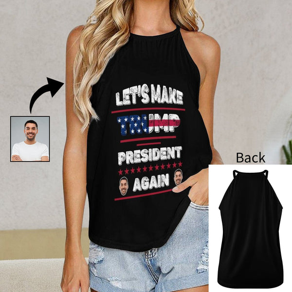 Custom Face Flag Women's Top Text Black Summer Halterneck Strapless Print Vest Shirts Loose Tank Top
