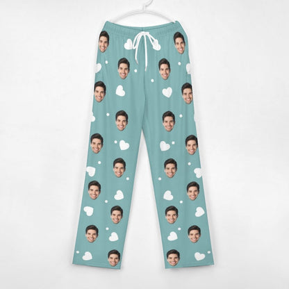 Personalized Long Pajama Pants Lacing Custom Face Love Heart Multicolor Sleepwear Slumber Party