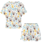 Custom Face Pet Blue&Yellow Footprint Print Pajama Set Women's Short Sleeve Top and Shorts Loungewear Athletic Tracksuits