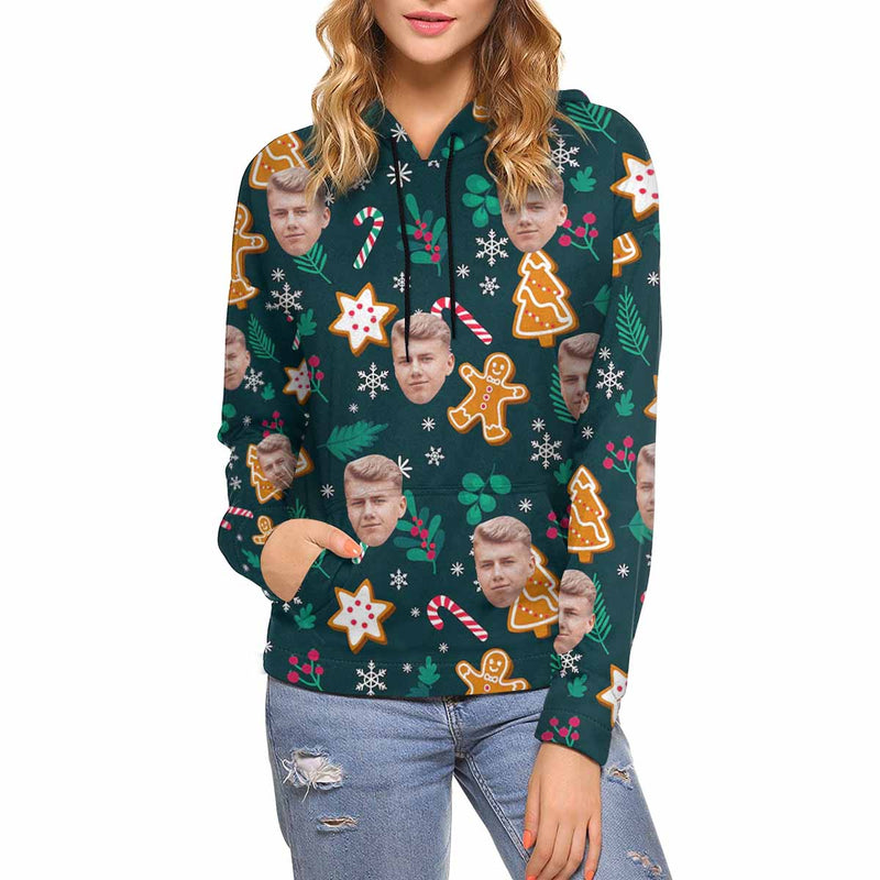 Printing Cookies&Green Leaves Hoodie with Face, Custom Women's All Over Print Hoodie Surprise Gifts for Girlfriend Wife