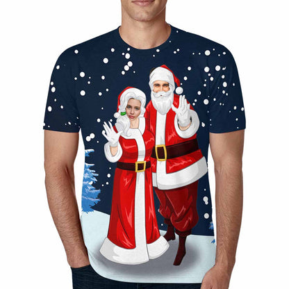 Custom Face Snow Santa Claus Christmas Tee Put Your Photo on Shirt Unique Design Men's All Over Print T-shirt