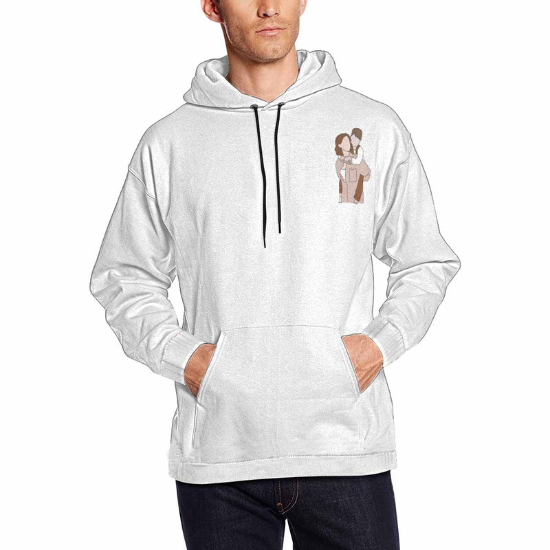 Custom Portrait Outline Shirt, Line Art Photo Shirt For Male, Custom Men's All Over Print Hoodie, Photo Outline Outfit For Father White