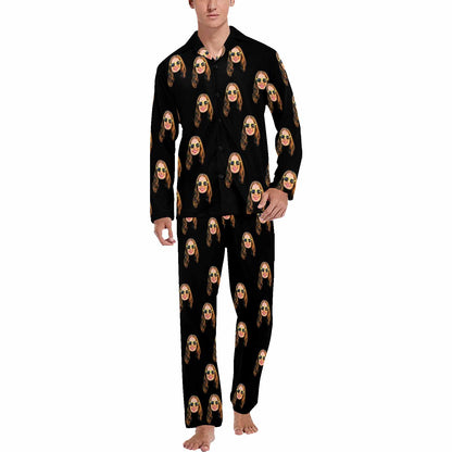 Persoanlized Sleepwear Custom Face Black Men's Long Pajama Set