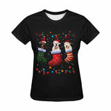 Custom Face Pet in Christmas Sock Tee Put Your Photo on Shirt Unique Design Women's All Over Print T-shirt