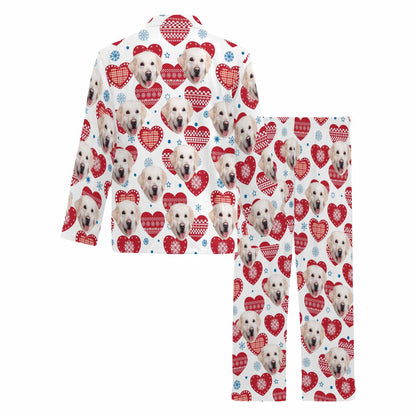 Custom Face Pajamas Heart&Blue Snowflake Sleepwear Personalized Men's Long Pajama Set