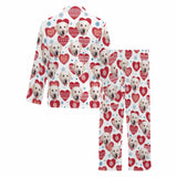 Custom Face Pajamas Heart&Blue Snowflake Sleepwear Personalized Men's Long Pajama Set