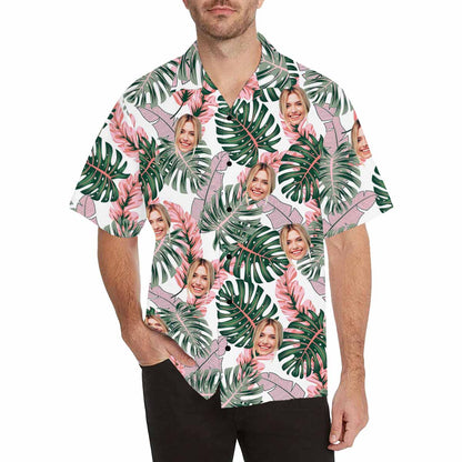 Custom Face Palm Leaves Men's All Over Print Hawaiian Shirt, Personalized Aloha Shirt With Photo Summer Beach Party As Gift for Vacation